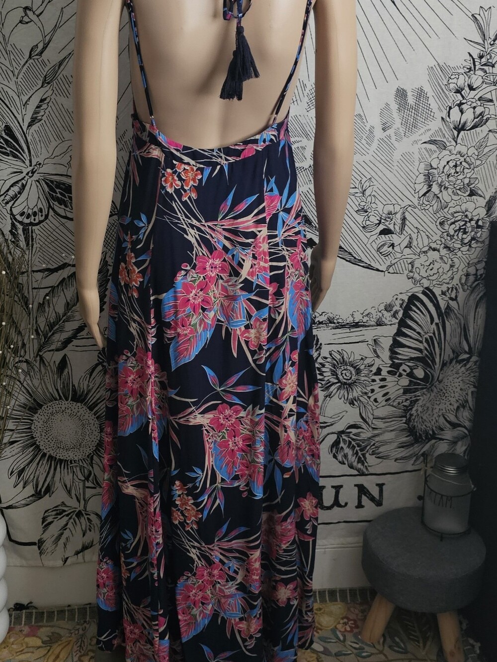 Tropic of the Day Navy Blue Floral Print Maxi Dress Small - Picture 5 of 9